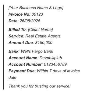 Online banking format for client Sample